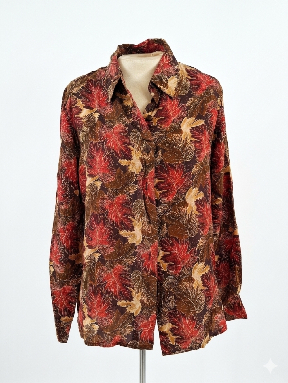 Willow Ridge Vintage 100% Silk Leaf Print Button Down Shirt Size PM